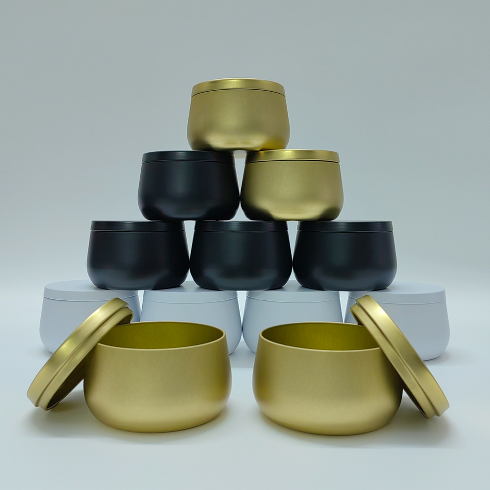 Black Tin Candle - 12 adet 8oz Beyaz Siyah Altın